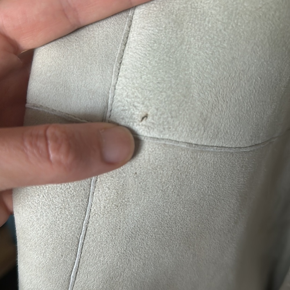 Full length, fur lined, suede jacket with fur collar and wrist detail. - Picture 7 of 9